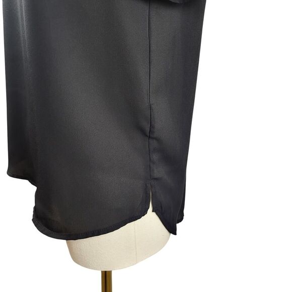Lily Star X-Small Black Sheer Blouse Short Sleeve V-Neck High Low Hem - Picture 8 of 13